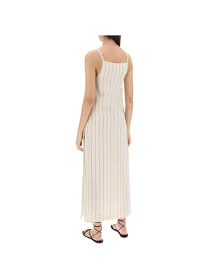 Ivory and Black Striped Linen-Blend Dress LOULOU STUDIO JOHN JULIA.