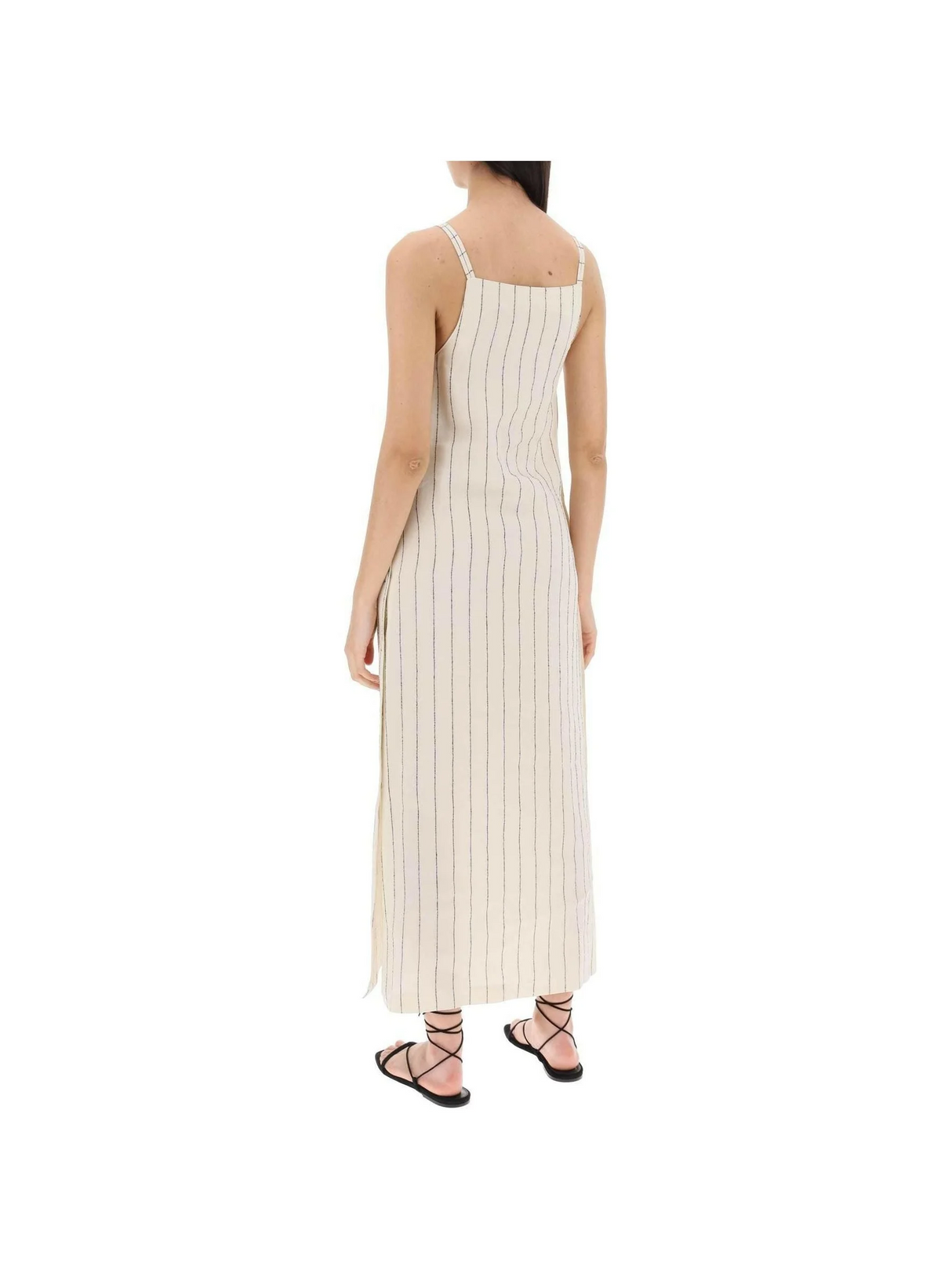 Ivory and Black Striped Linen-Blend Dress LOULOU STUDIO JOHN JULIA.