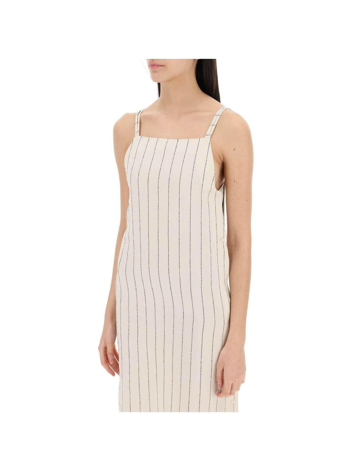 Ivory and Black Striped Linen-Blend Dress LOULOU STUDIO JOHN JULIA.