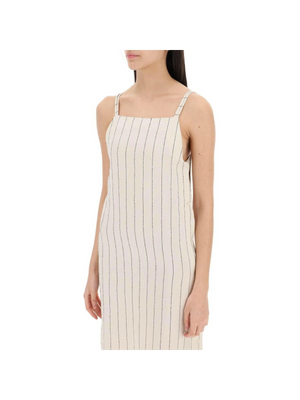 Ivory and Black Striped Linen-Blend Dress LOULOU STUDIO JOHN JULIA.