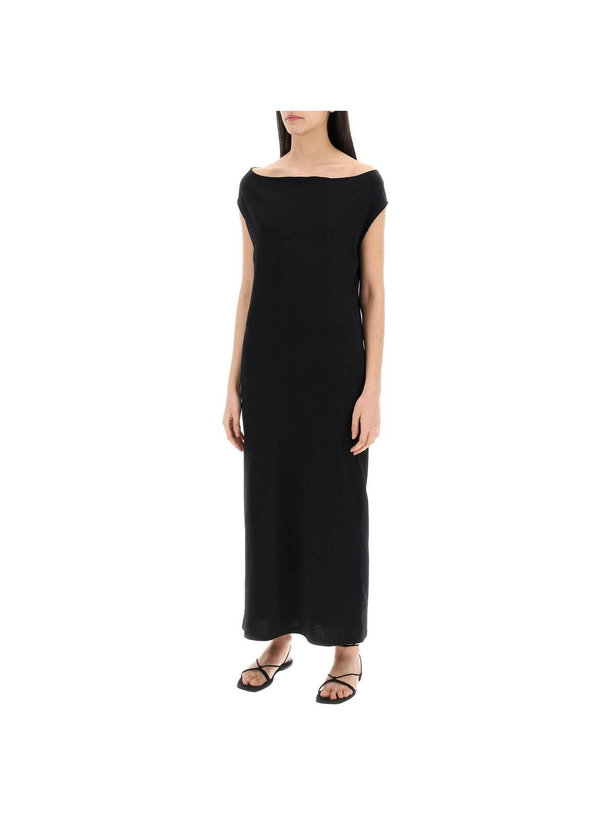 Black 'Martial' Long Organic Cotton Dress LOULOU STUDIO JOHN JULIA.