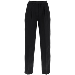 Black Takaroa Elastic Waist Pleated Pants LOULOU STUDIO JOHN JULIA.