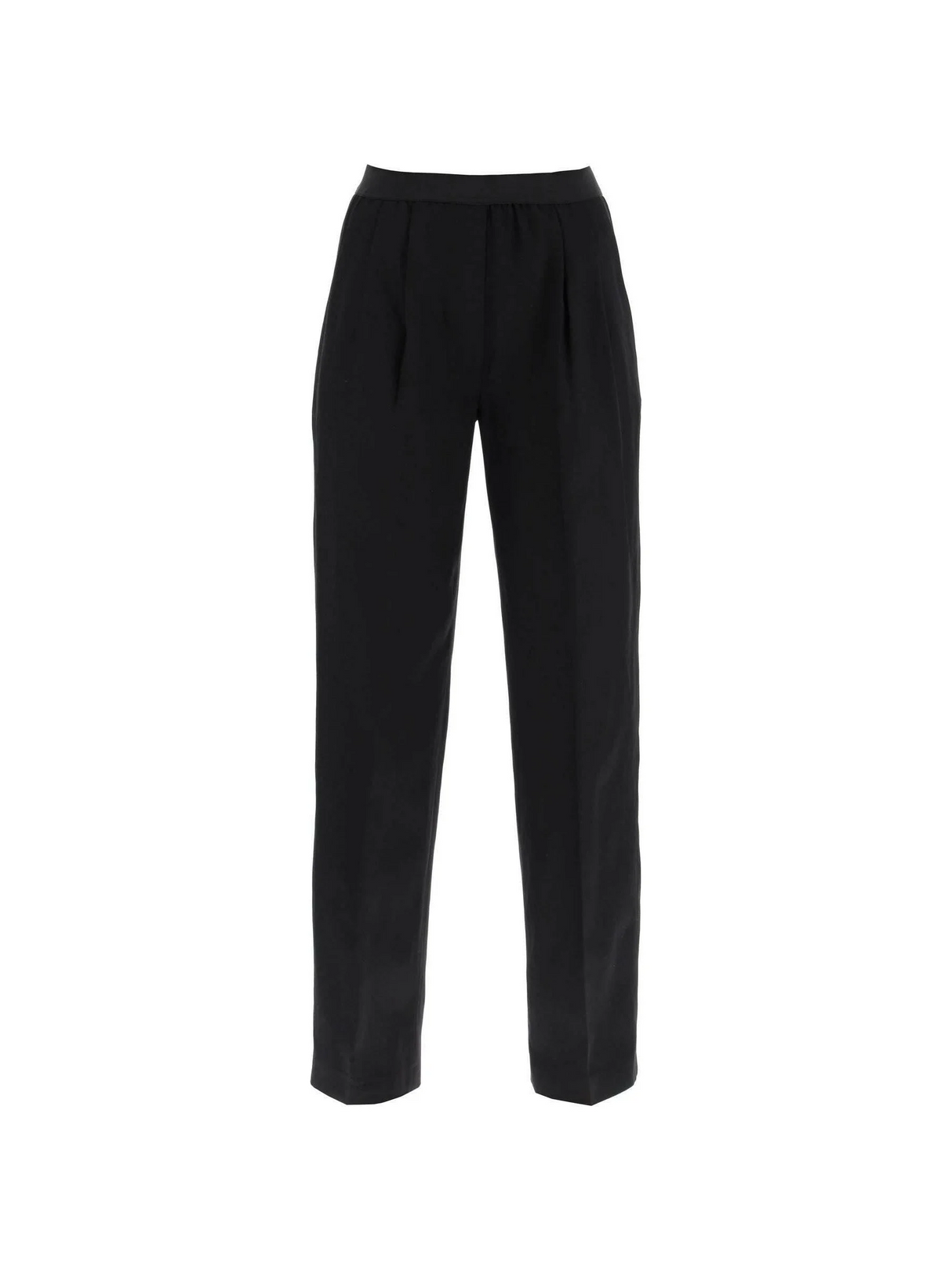 Black Takaroa Elastic Waist Pleated Pants LOULOU STUDIO JOHN JULIA.