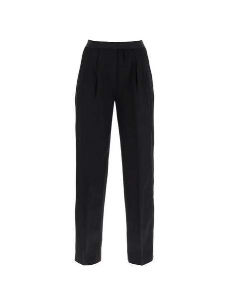 Black Takaroa Elastic Waist Pleated Pants LOULOU STUDIO JOHN JULIA.