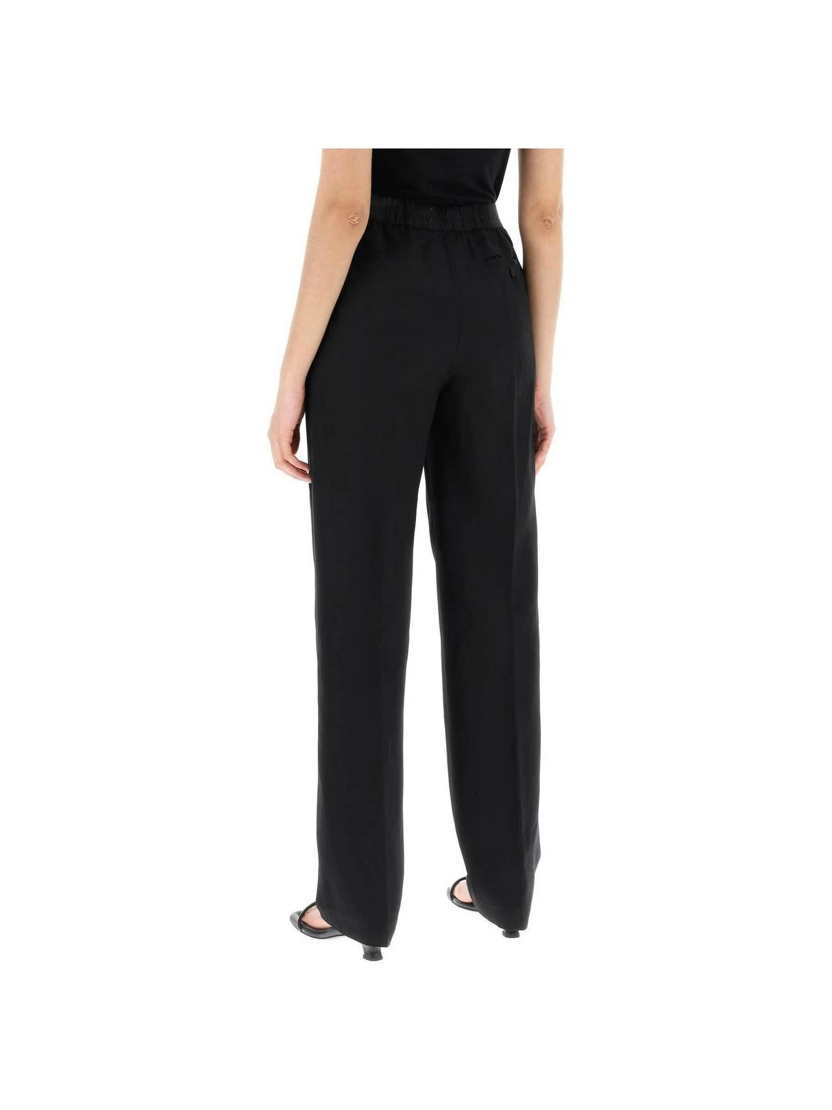 Black Takaroa Elastic Waist Pleated Pants LOULOU STUDIO JOHN JULIA.