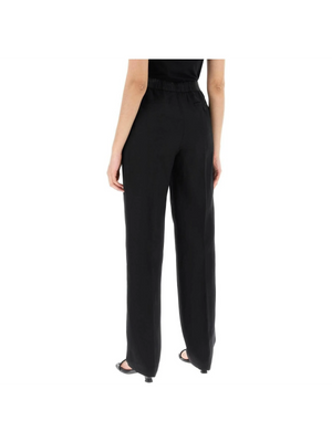 Black Takaroa Elastic Waist Pleated Pants LOULOU STUDIO JOHN JULIA.