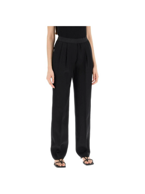 Black Takaroa Elastic Waist Pleated Pants LOULOU STUDIO JOHN JULIA.