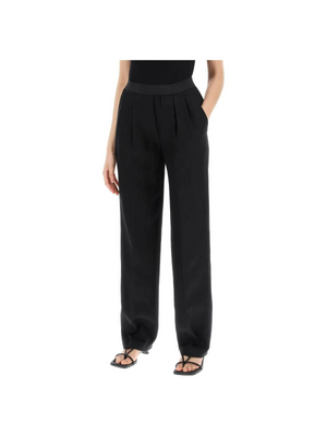 Black Takaroa Elastic Waist Pleated Pants LOULOU STUDIO JOHN JULIA.