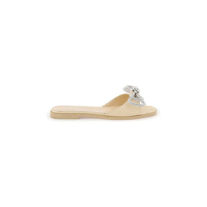 Beige Double Bow Crystal Embellished Woven Raffia Slides MACH & MACH JOHN JULIA.