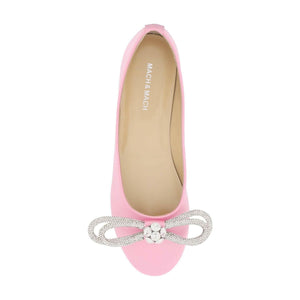 Pink Double Bow Crystal-Embellished Silk Satin Ballerina Flats MACH & MACH JOHN JULIA.