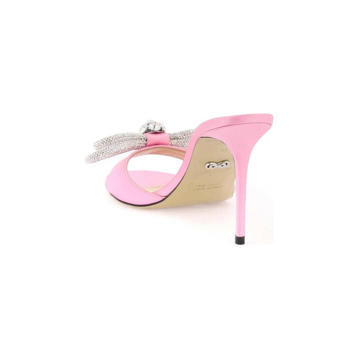 Pink Double Bow Crystal Embellished Silk Satin Mules MACH & MACH JOHN JULIA.