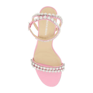 Pink Heart Embellished Crystal Audrey Silk Satin Sandals MACH & MACH JOHN JULIA.