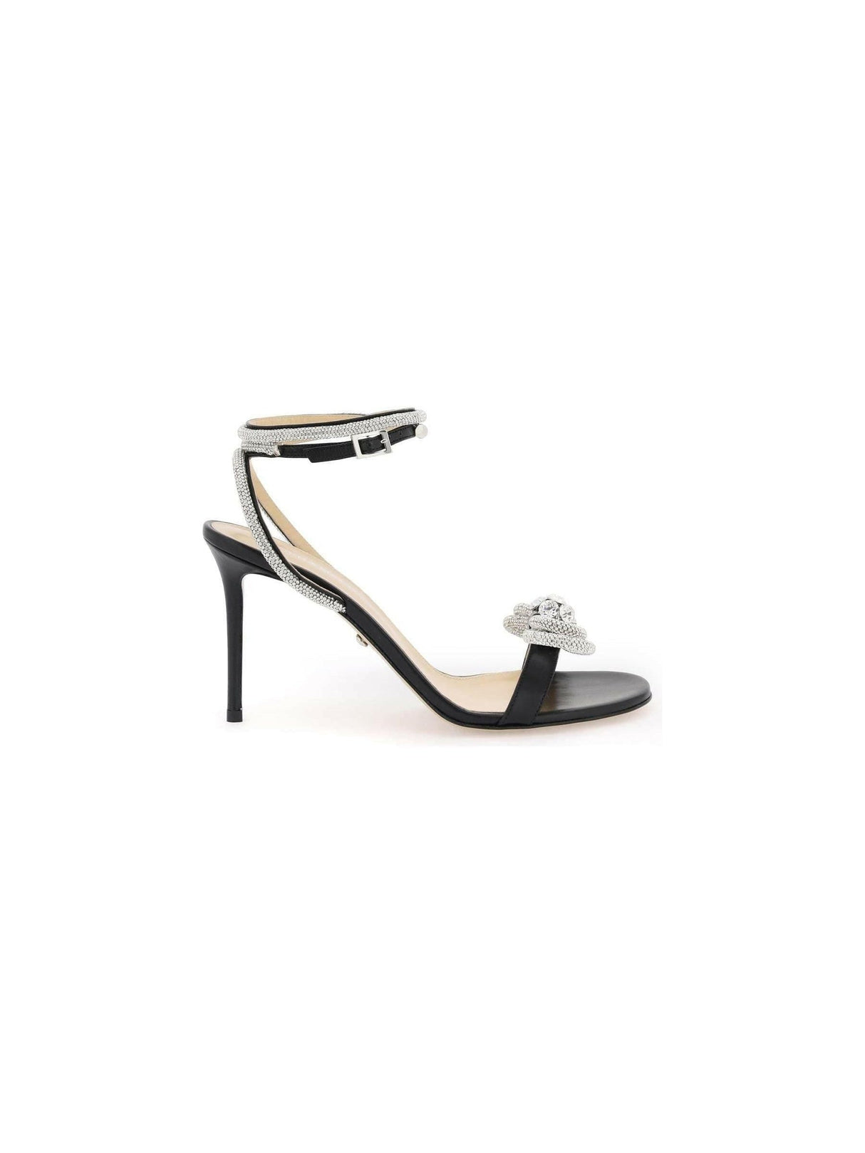 Black Double Bow Crystal Embellished Leather Sandals MACH & MACH JOHN JULIA.