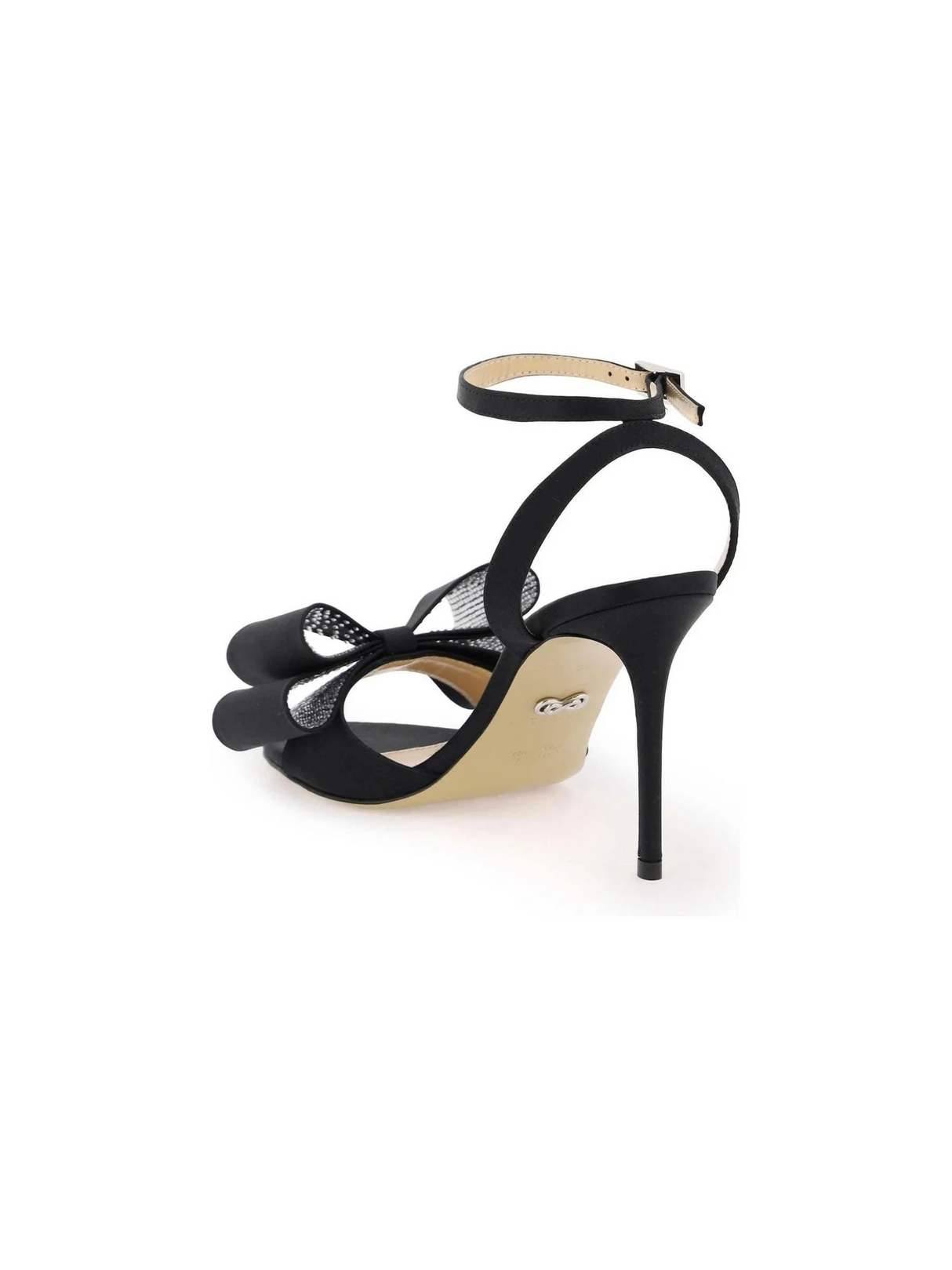 Black Double Bow Le Cadeau Silk Satin Sandals MACH & MACH JOHN JULIA.