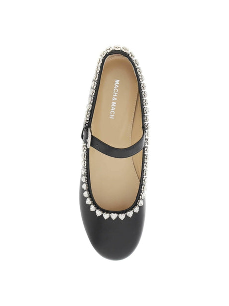 Black Audrey Embellished Leather Ballerina Flats MACH & MACH JOHN JULIA.