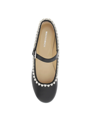 Black Audrey Embellished Leather Ballerina Flats MACH & MACH JOHN JULIA.