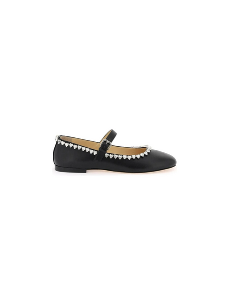 Black Audrey Embellished Leather Ballerina Flats MACH & MACH JOHN JULIA.