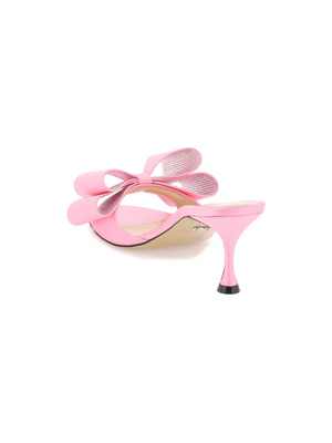 Le Cadeau Silk Satin Double Crystal Bow Mules - Women > Shoes > Mules