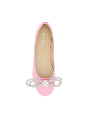 Pink Double Bow Crystal-Embellished Silk Satin Ballerina Flats MACH & MACH JOHN JULIA.