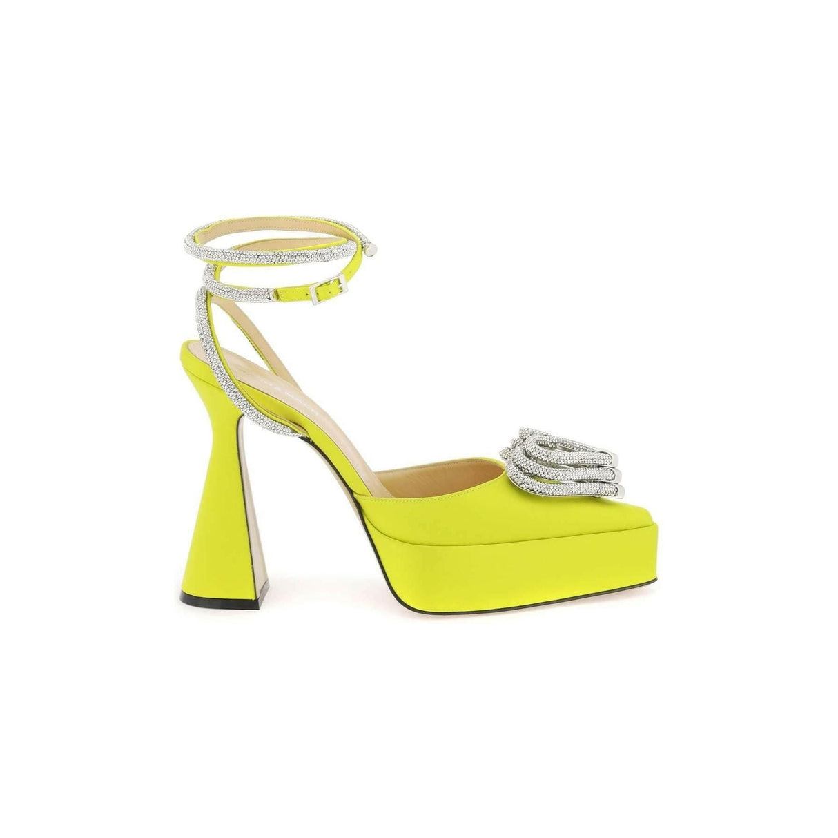 Yellow Tripe Crystal-Embellished Heart Platform Pumps MACH & MACH JOHN JULIA.