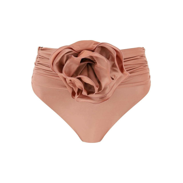 Metallic Pink Rose Appliqué High-Rise Bikini Bottoms MAGDA BUTRYM JOHN JULIA.