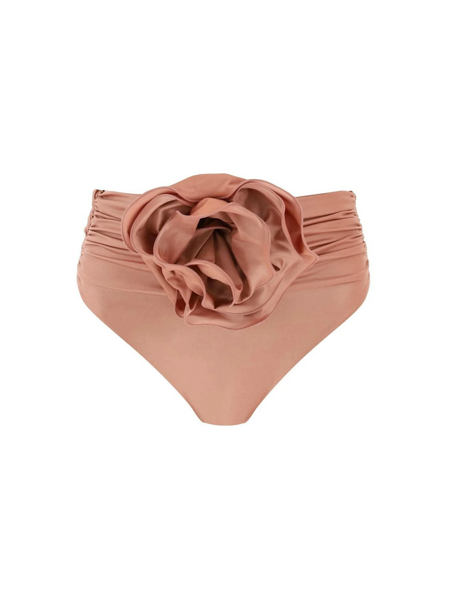 Metallic Pink Rose Appliqué High-Rise Bikini Bottoms MAGDA BUTRYM JOHN JULIA.