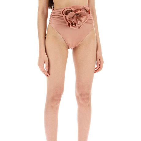 Metallic Pink Rose Appliqué High-Rise Bikini Bottoms MAGDA BUTRYM JOHN JULIA.