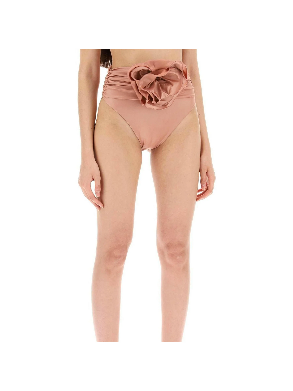 Metallic Pink Rose Appliqué High-Rise Bikini Bottoms MAGDA BUTRYM JOHN JULIA.