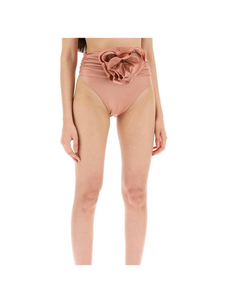 Metallic Pink Rose Appliqué High-Rise Bikini Bottoms MAGDA BUTRYM JOHN JULIA.