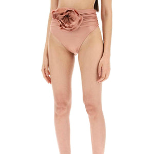 Metallic Pink Rose Appliqué High-Rise Bikini Bottoms MAGDA BUTRYM JOHN JULIA.