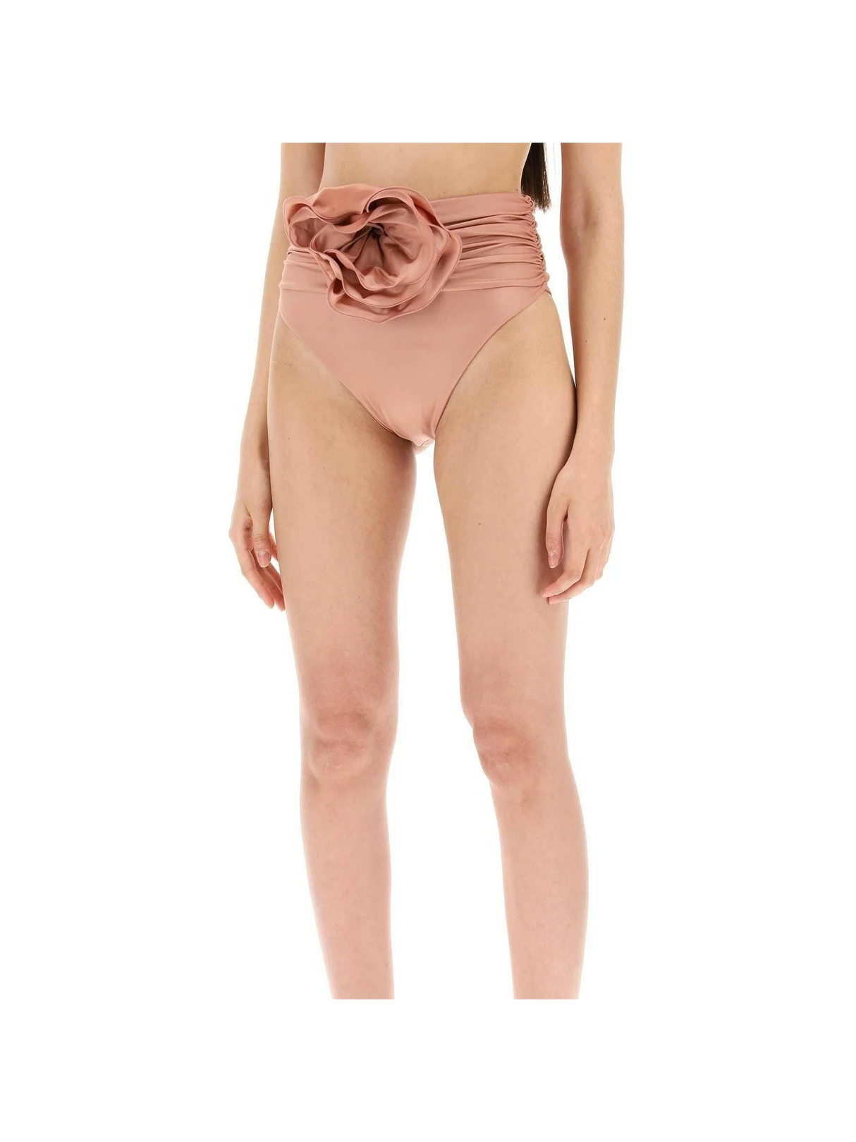 Metallic Pink Rose Appliqué High-Rise Bikini Bottoms MAGDA BUTRYM JOHN JULIA.