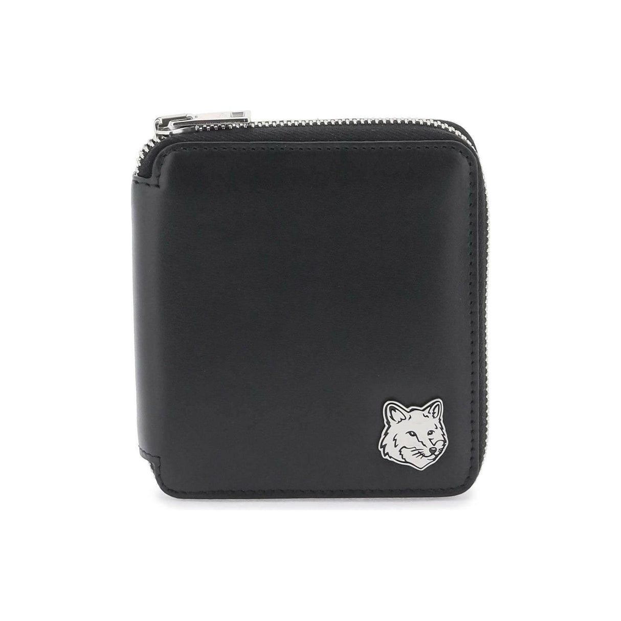 Black Fox Head Zip Around Leather Wallet Portfolio MAISON KITSUNE JOHN JULIA.