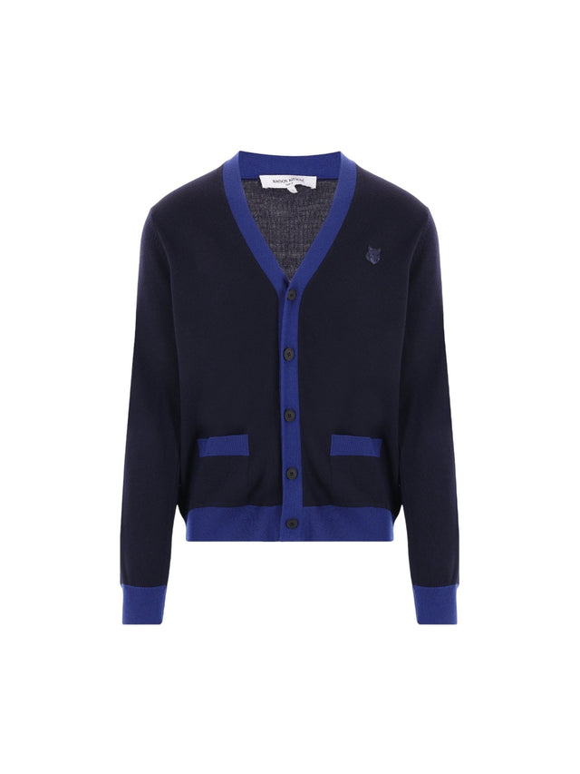 Bold Fox Head Patch Bicolor Wool Cardigan-MAISON KITSUNÉ-JOHN JULIA