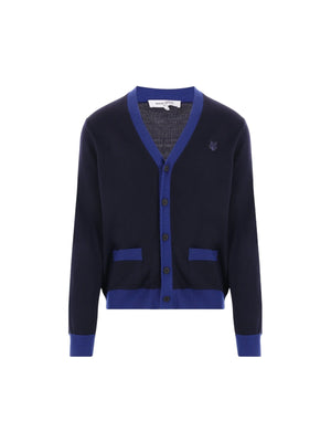 Bold Fox Head Patch Bicolor Wool Cardigan-MAISON KITSUNÉ-JOHN JULIA