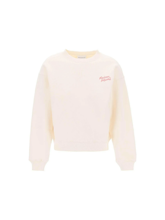 Brushed Cotton Embroidered Logo Crewneck Sweater MAISON KITSUNE JOHN JULIA.