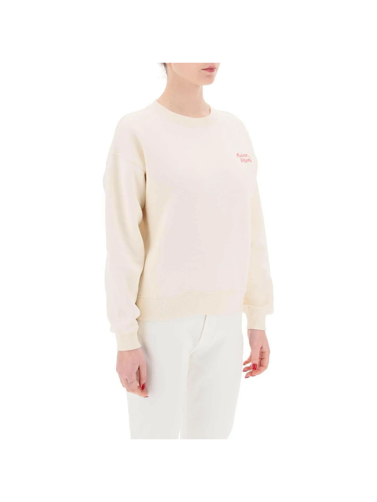 Brushed Cotton Embroidered Logo Crewneck Sweater MAISON KITSUNE JOHN JULIA.