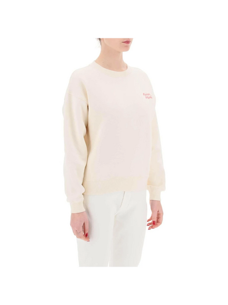 Brushed Cotton Embroidered Logo Crewneck Sweater MAISON KITSUNE JOHN JULIA.