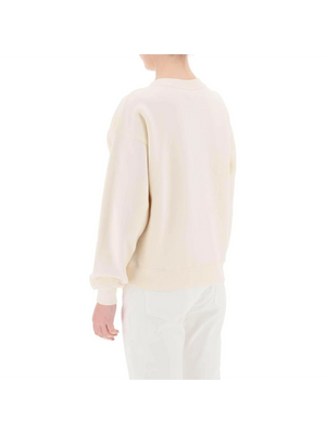 Brushed Cotton Embroidered Logo Crewneck Sweater MAISON KITSUNE JOHN JULIA.