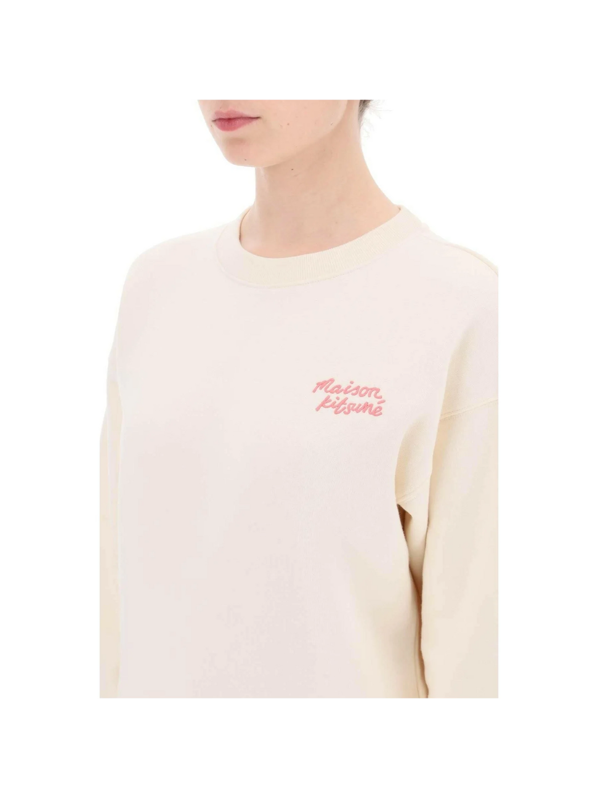 Brushed Cotton Embroidered Logo Crewneck Sweater MAISON KITSUNE JOHN JULIA.