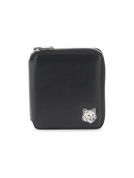 Black Fox Head Zip Around Leather Wallet Portfolio MAISON KITSUNE JOHN JULIA.