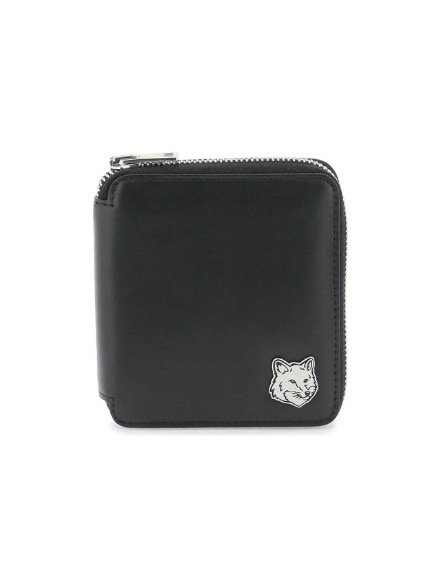 Black Fox Head Zip Around Leather Wallet Portfolio MAISON KITSUNE JOHN JULIA.