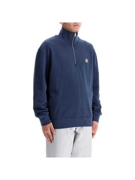 Half-Zip Fox Head Sweater-MAISON KITSUNÉ-JOHN JULIA