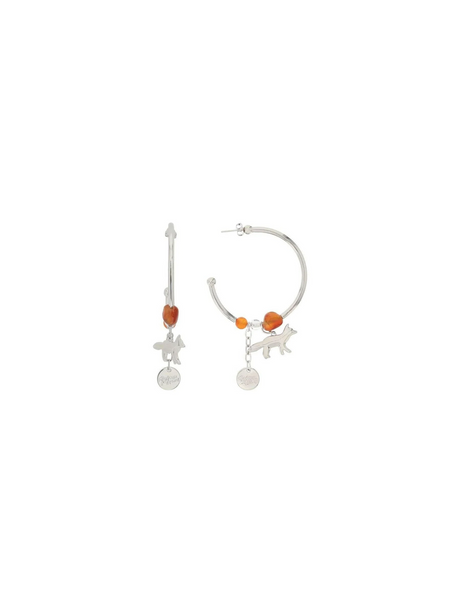 Profile Fox and Beads Hoop Earrings.