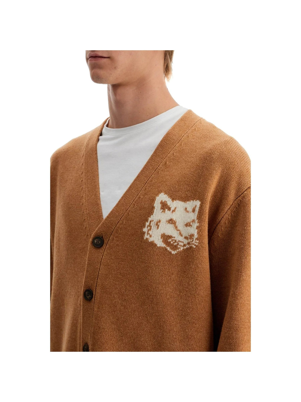 Fox Head Wool Cardigan With