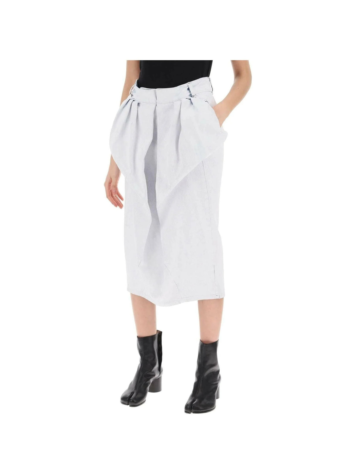 White Coated Denim Ruched Midi Skirt MAISON MARGIELA JOHN JULIA.