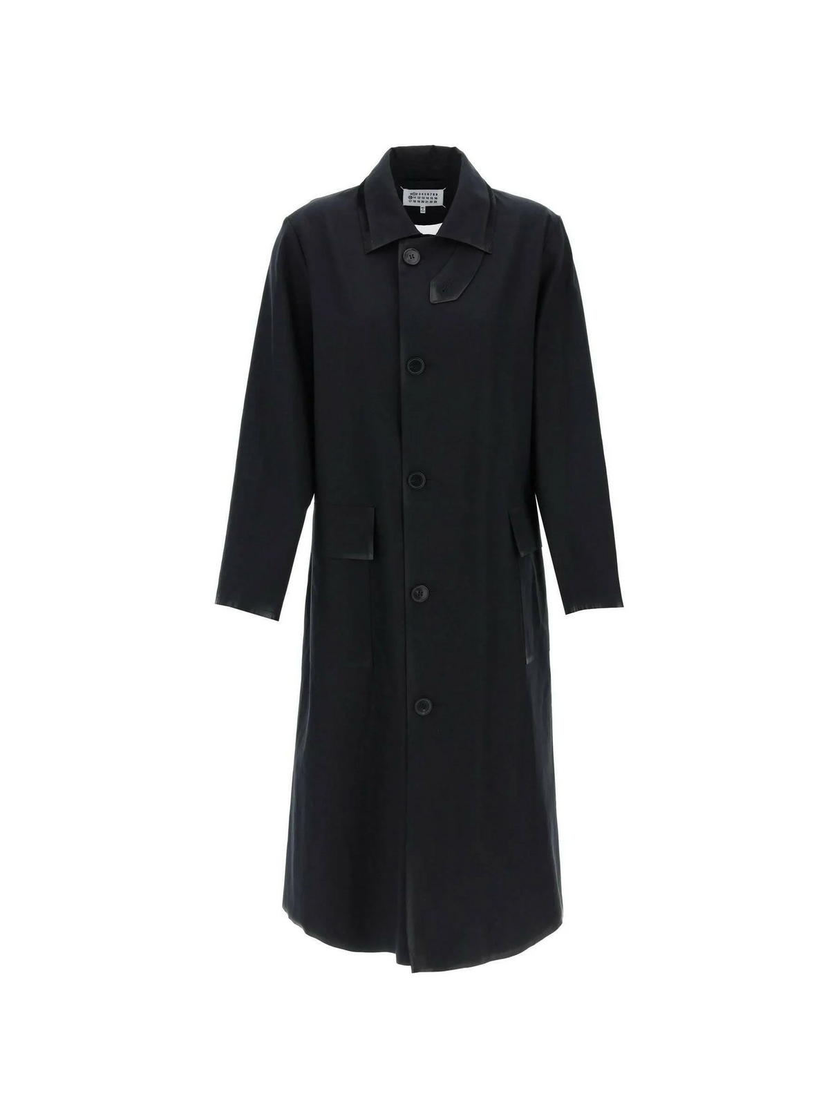 Black Cotton Coat With Laminated Trim Details MAISON MARGIELA JOHN JULIA.