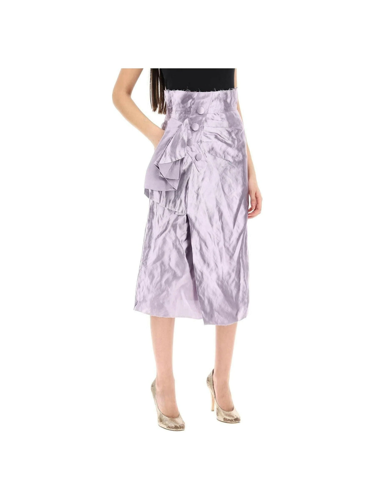 MAISON MARGIELA-Wrinkled Metallic Duchesse Satin Skirt-JOHN JULIA