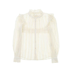 Ecru Idety Striped Ruffle Cotton Blouse MARANT ETOILE JOHN JULIA.