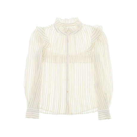 Ecru Idety Striped Ruffle Cotton Blouse MARANT ETOILE JOHN JULIA.