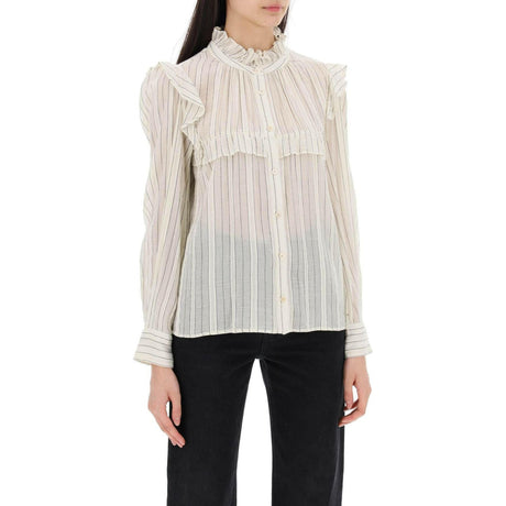 Ecru Idety Striped Ruffle Cotton Blouse MARANT ETOILE JOHN JULIA.